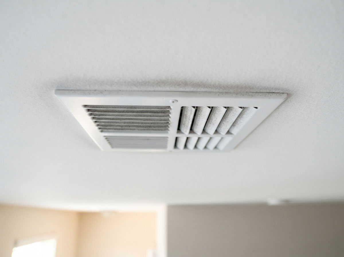 Dusty air conditioning vent before professional duct cleaning