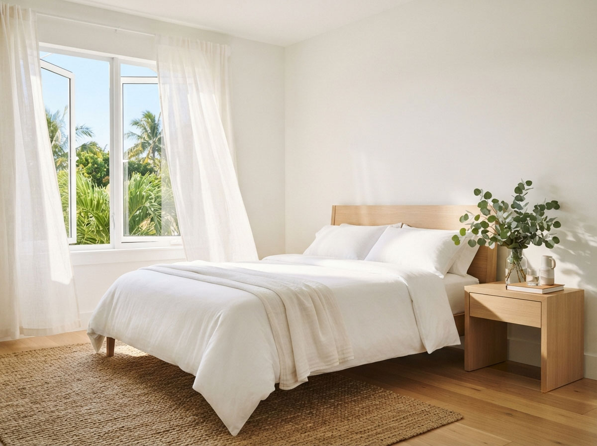 Fresh clean bedroom after professional odor removal in Florida