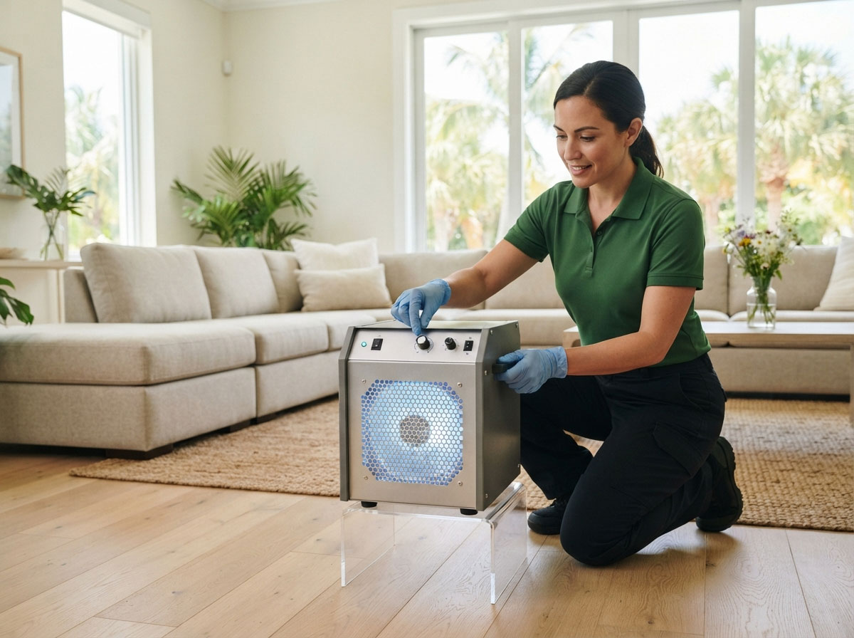 Professional odor removal treatment equipment in a Florida home